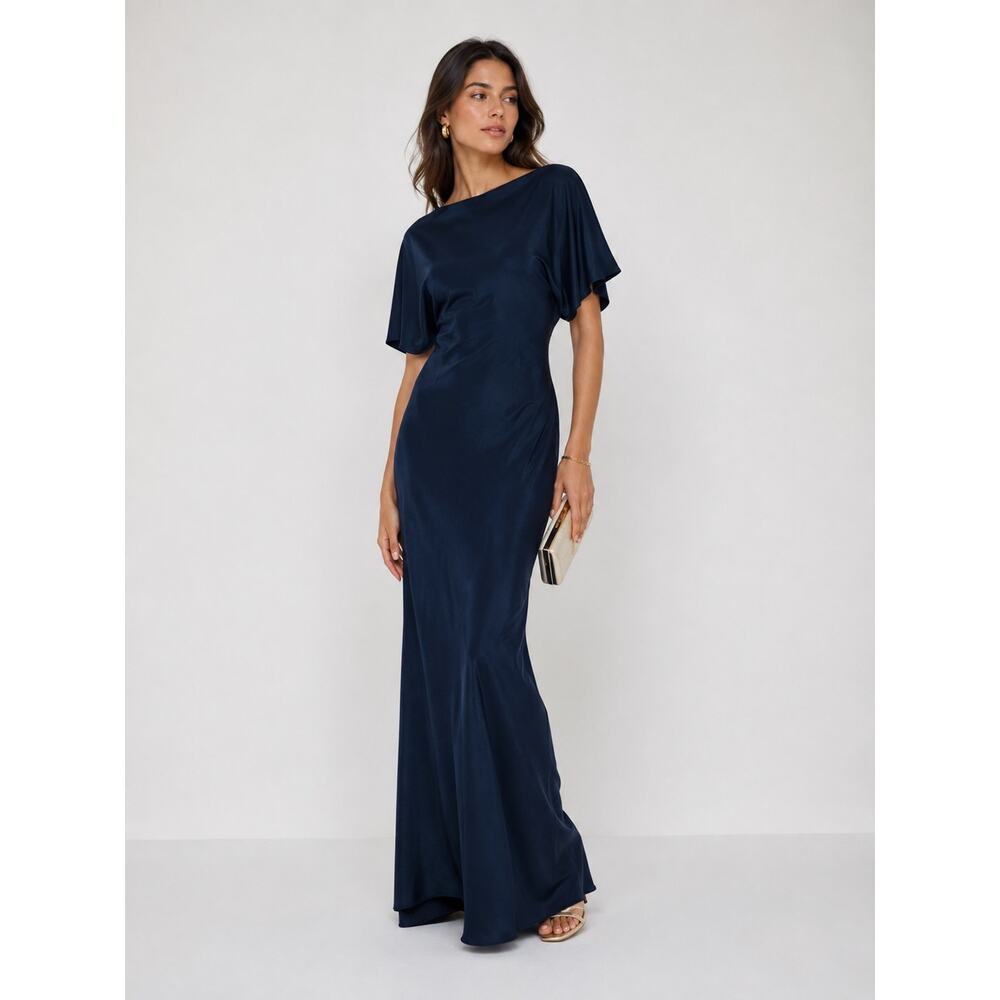 Reformation Caila Silk Maxi Dress Navy Blue Size S NWT - Picture 2 of 10